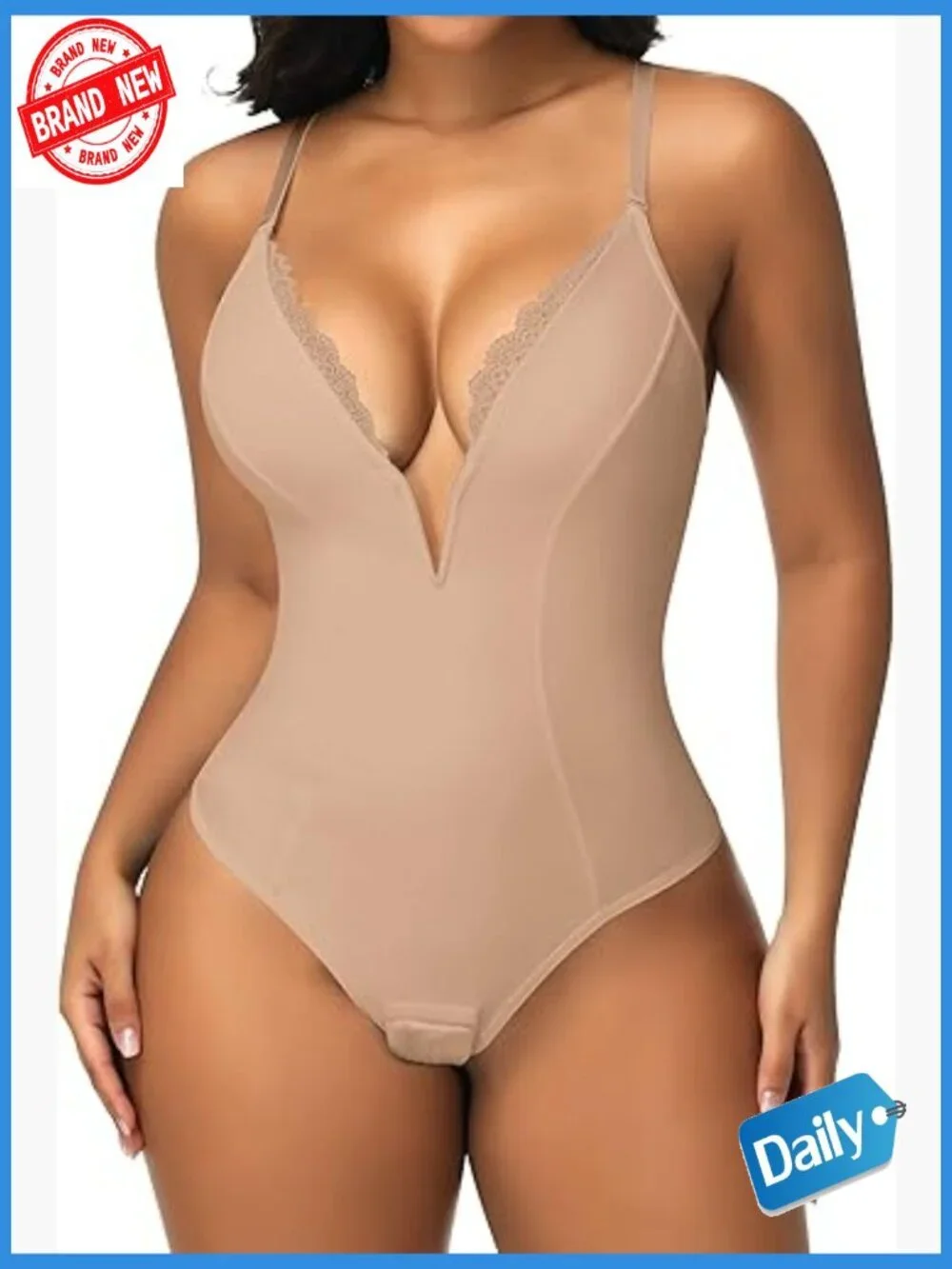 Deep V Neck Bodysuit Tummy Control Shapewear Thong Camisole